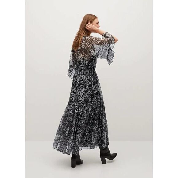 Mango Animal Print Long Ruffle Dress New - Picture 11 of 11